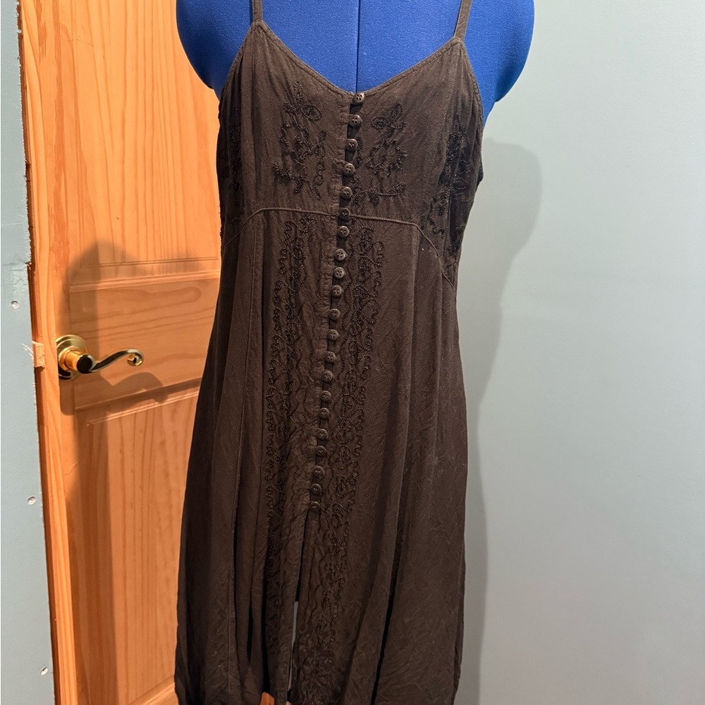 Black Buttoned Spaghetti Strap Mini Dress